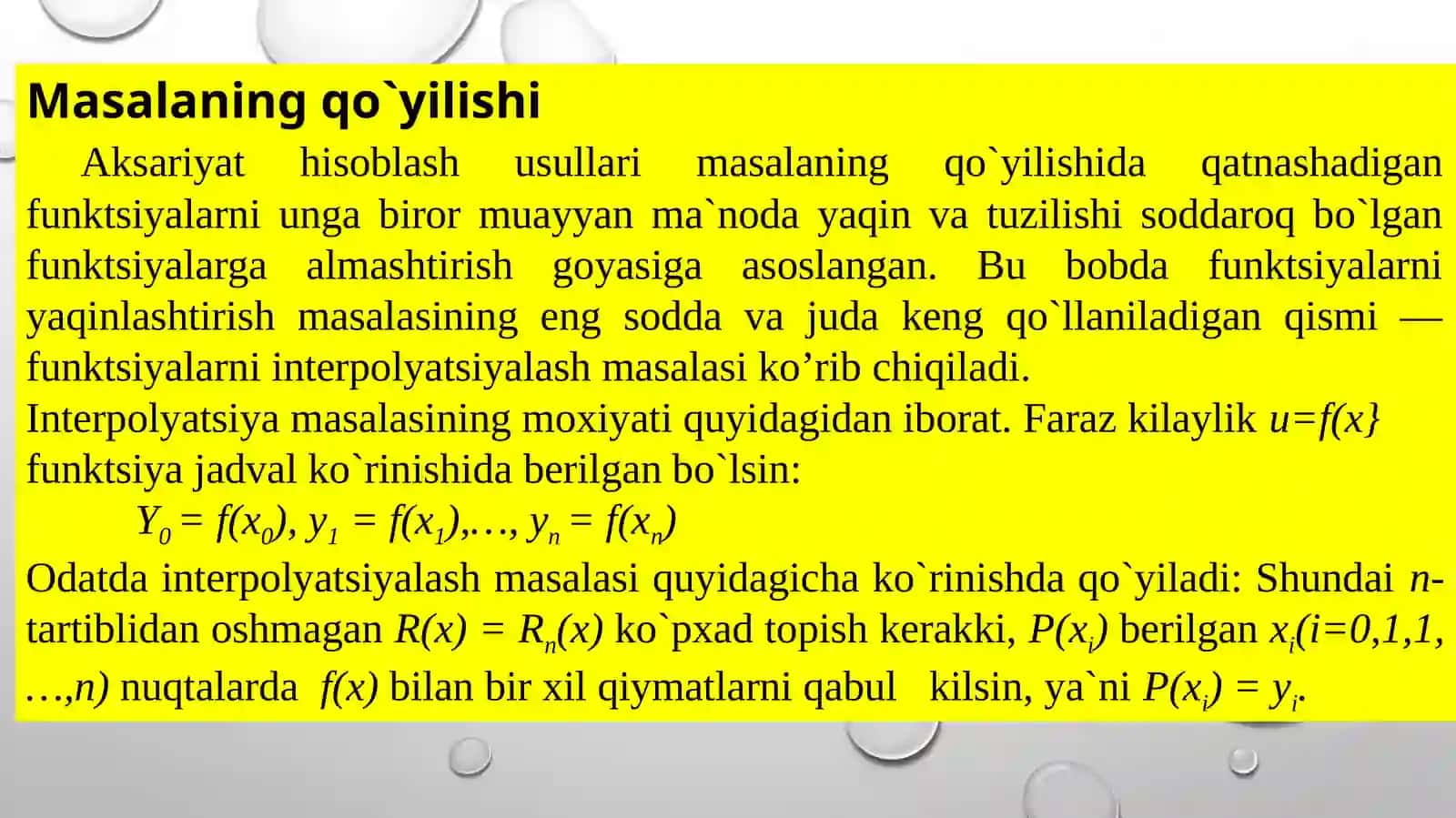 Funksiyalarni interpolyasiyalashning umumiy masalasi. Chekli ayirmalar 2