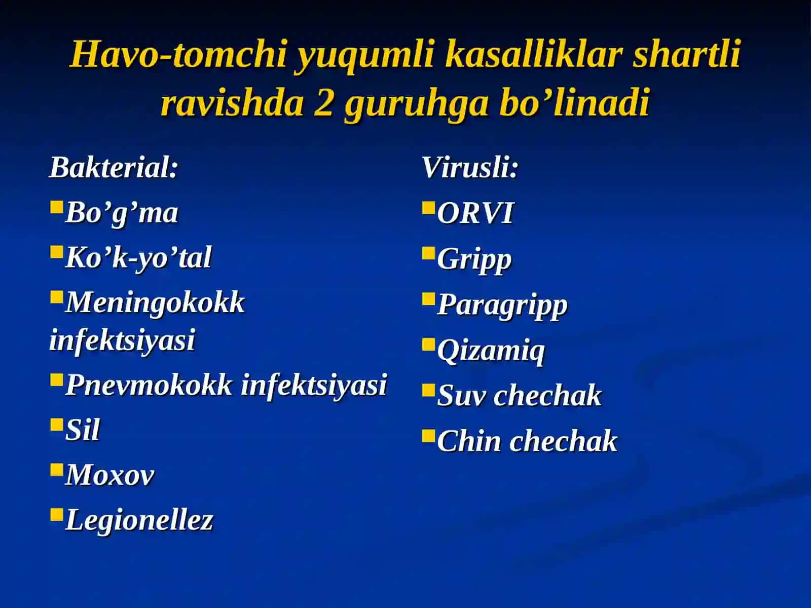 Havo - tomchi yuqumli kasallik qoʼzgʼatuvchilari. Boʼgʼma, sil 2