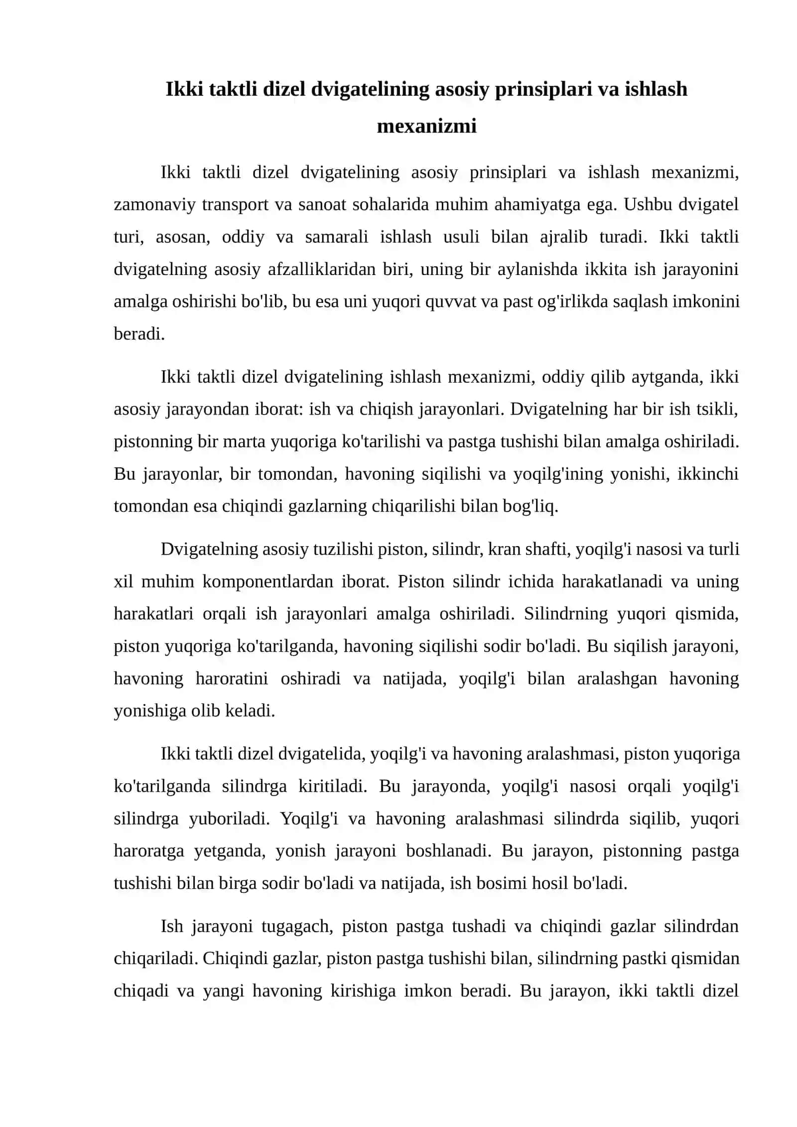 Ikki taktli dizelning tuzilishini isbotlang 2