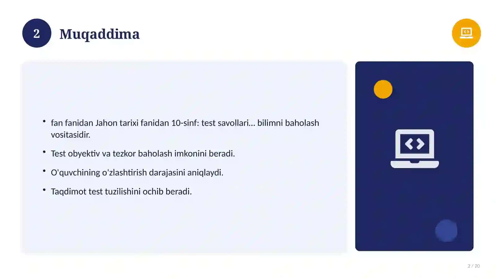 Jahon tarixi fanidan 10-sinf: test savollari to'plami 2