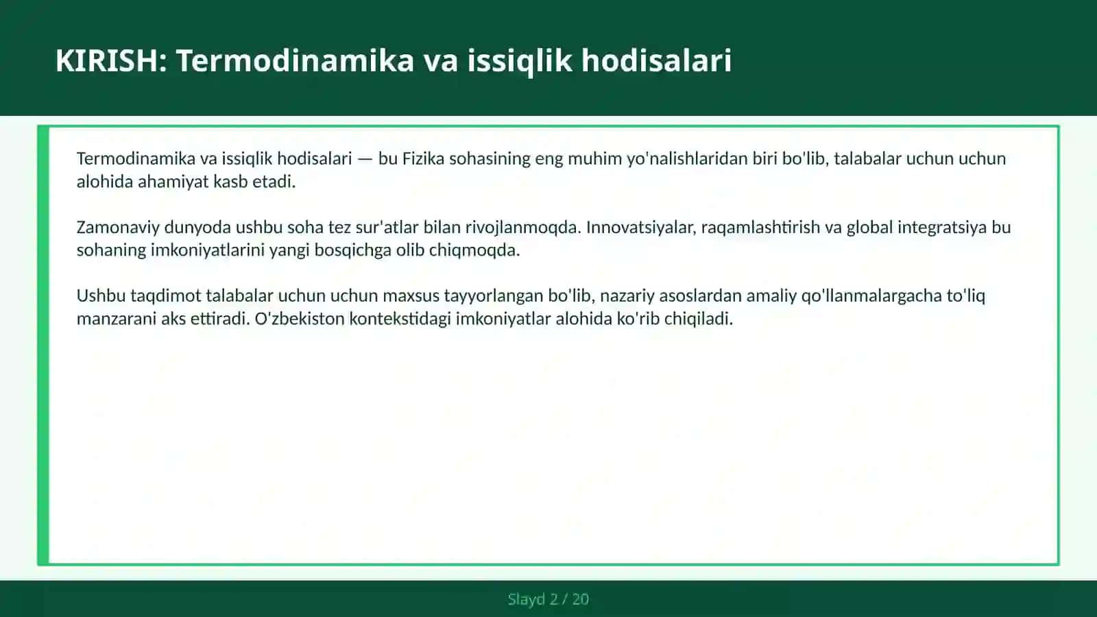 TERMODINAMIKA VA ISSIQLIK HODISALARI 2