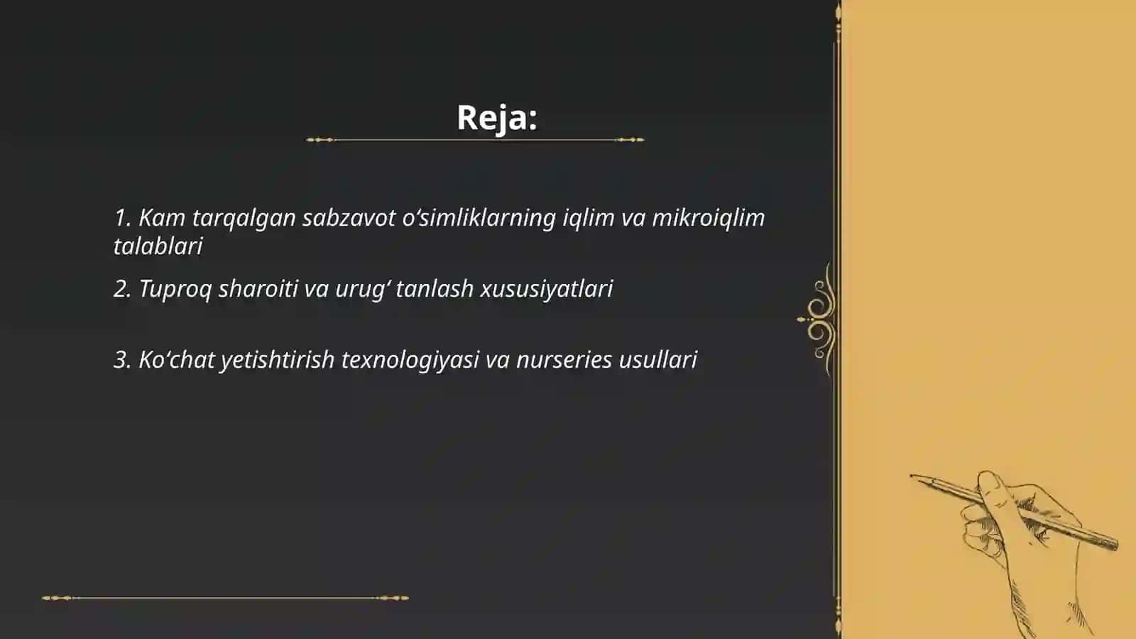 Kam tarqalgan sabzavot õsimliklarni yetishtirish texnalogiyasining õziga xos xususiyatlari 2