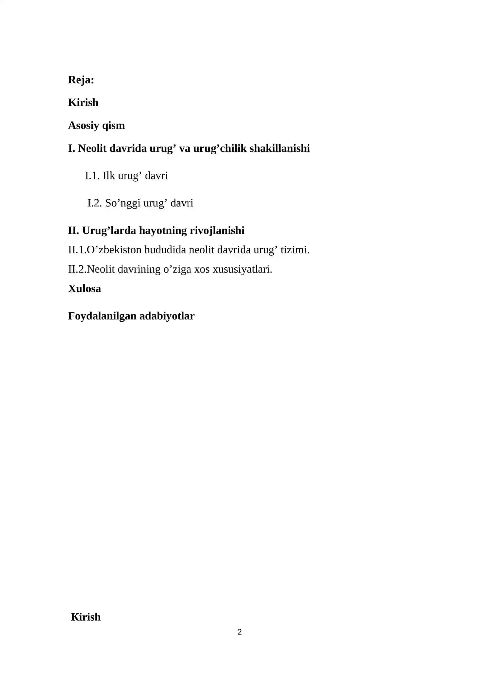 Neolit davrida urug’, urug’chilik munosabatlari 2