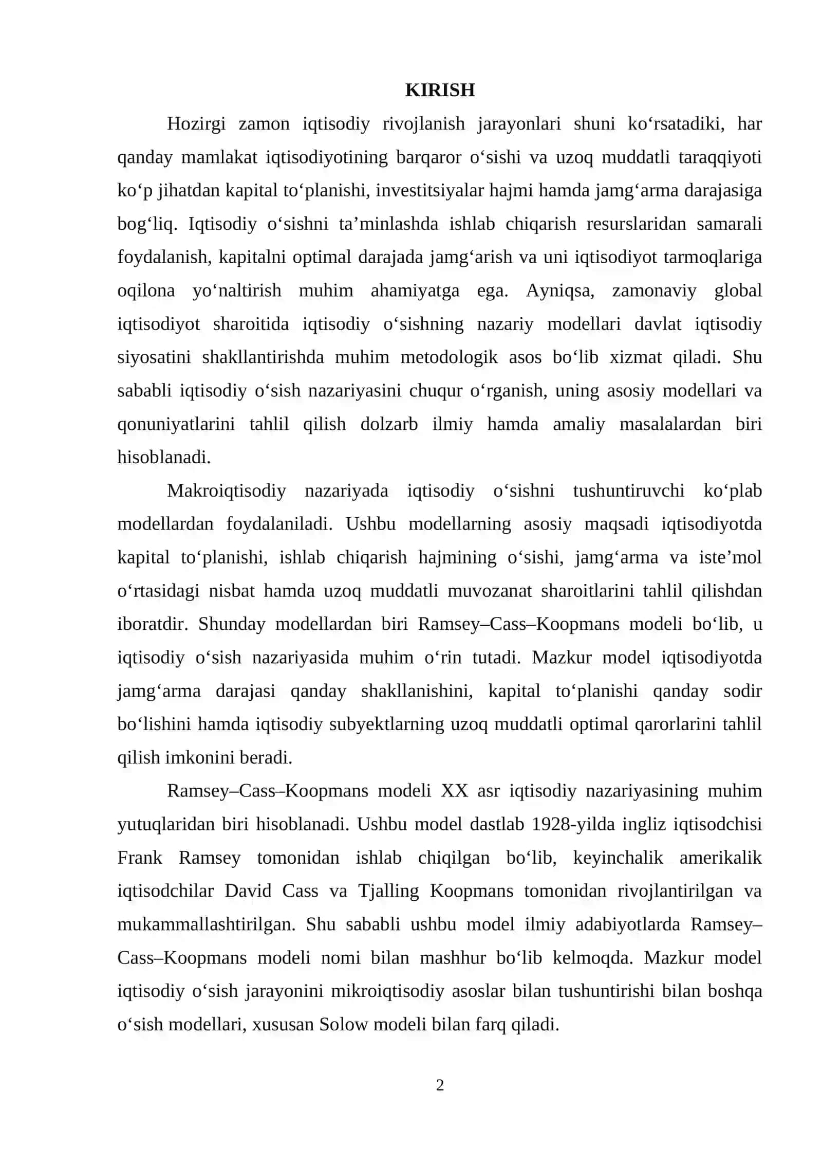 Ramsey-Cass-Koopmans modeli va optimal jamgʻarma darajasi 2