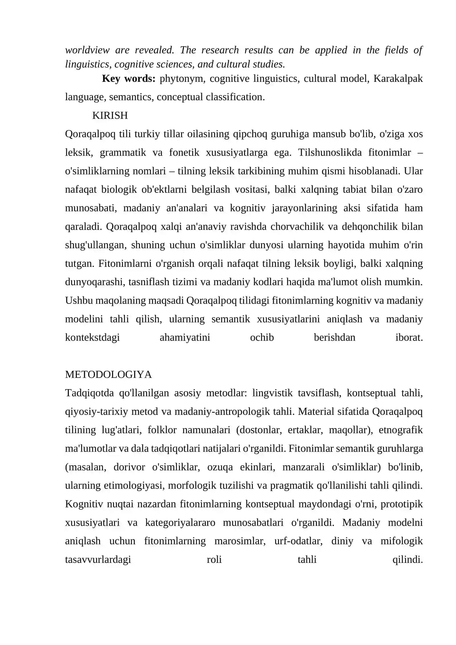QORAQALPOQ TILIDA FITONIMLARNING KOGNITIV VA MADANIY MODELI 2