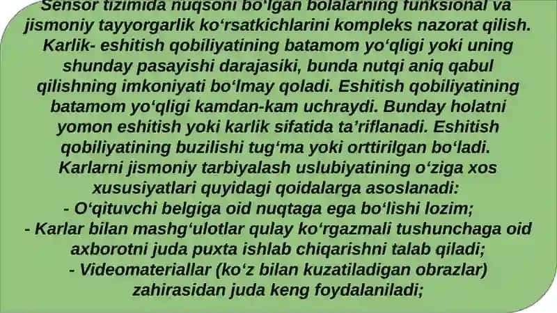Sensor (eshitishda yoki koʻrishda) nuqsoni boʻlgan bolalar uchun inklyuziv taʼlim strategiyalari va ularni amalga oshirish shart-sharoitlari 2