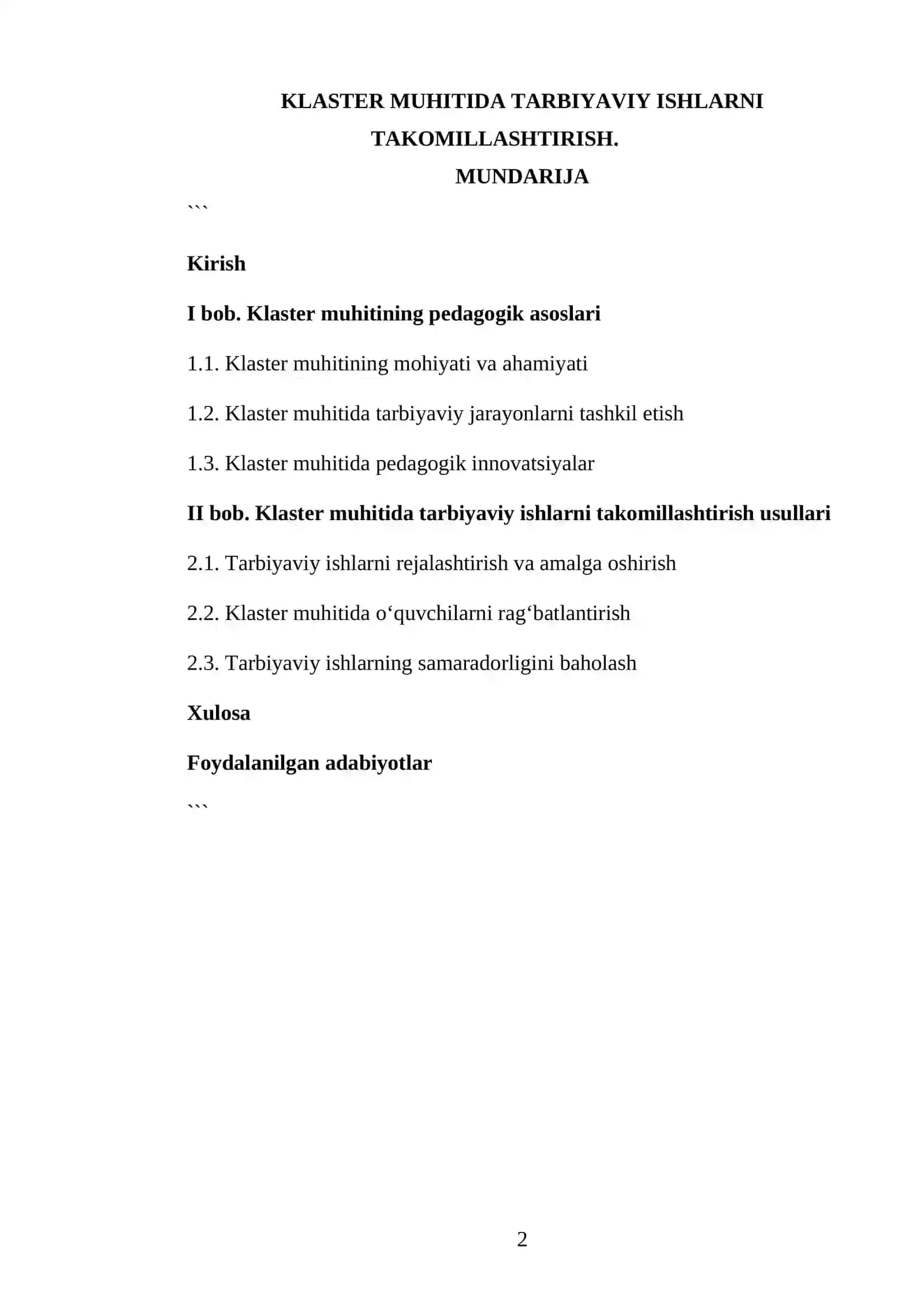 Klaster muhitida tarbiyaviy ishlarni takomillashtirish 2