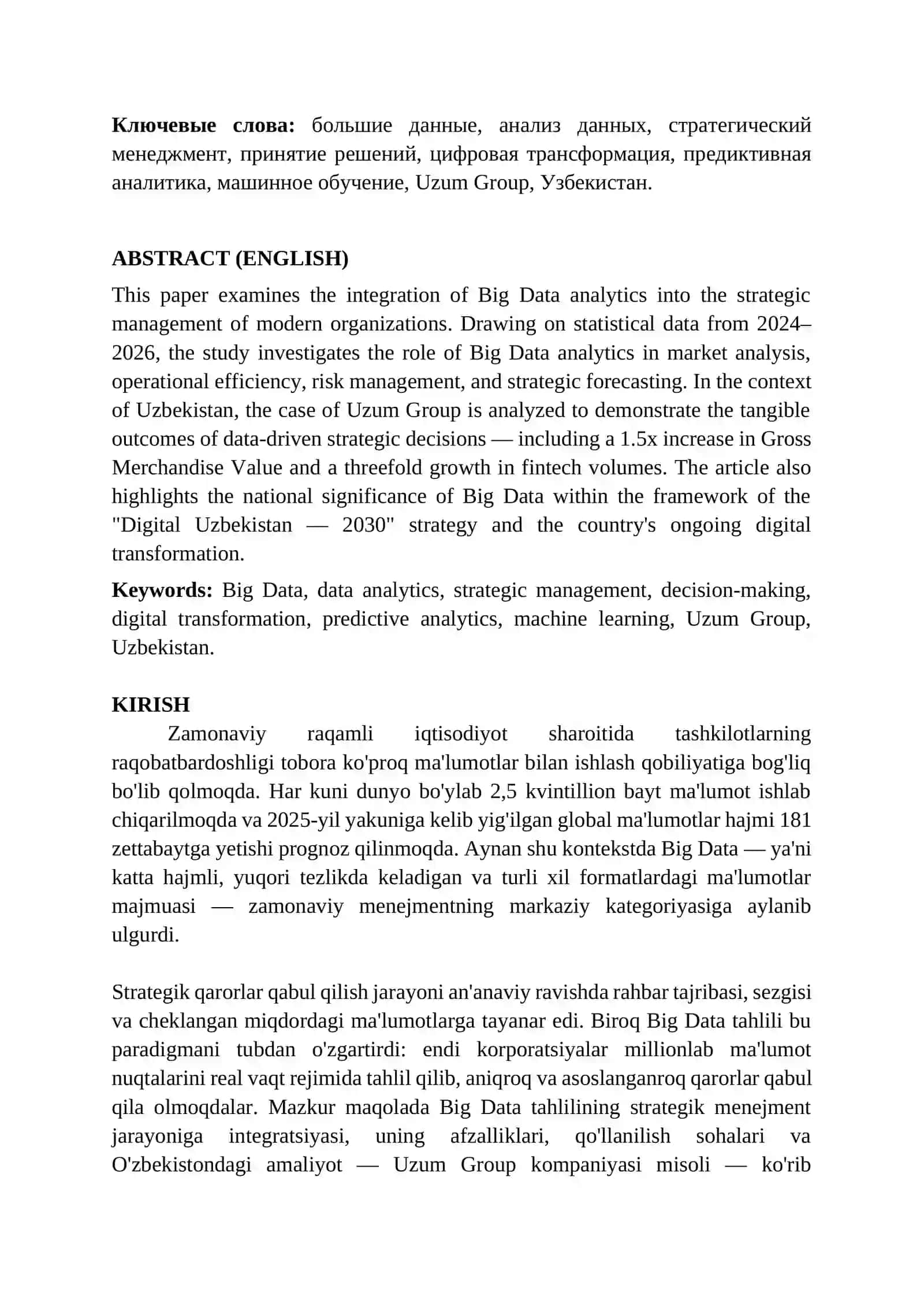 Big Data tahlilining strategik qarorlar qabul qilish jarayoniga integratsiyasi 2
