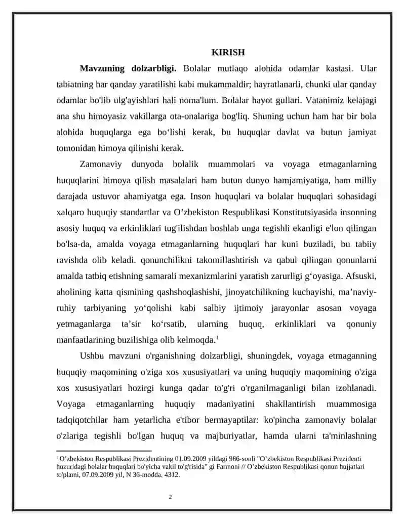 Oʻzbekiston Respublikasida bolalarning huquqlari va imtiyozlari 2