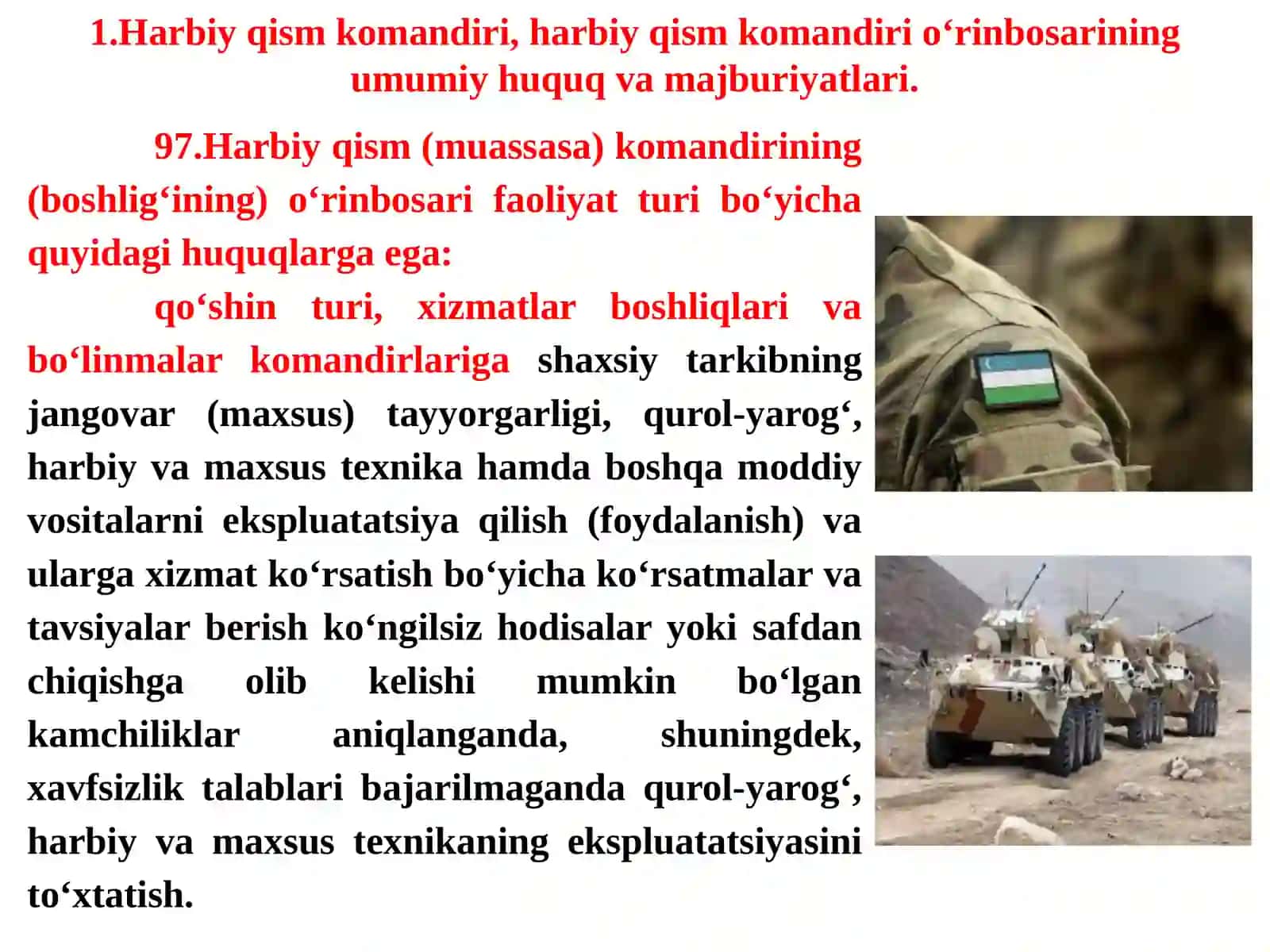 Komandirlar va asosiy mansabdor shaxslarning majburiyatlari 2