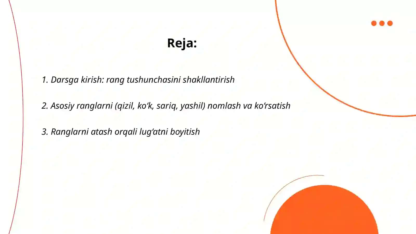 Ranglar mavzusida frontal mashĝulot ishlanmasi 2