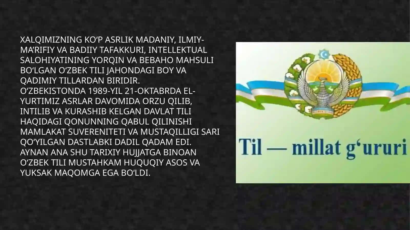 Respublikamizda o'zbek tilini davlat tili sifatidagi nufuzini oshirish bo'yicha qilinayot 2