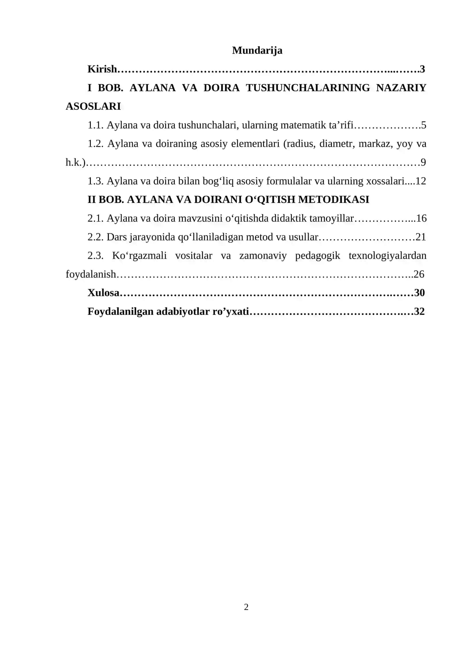 Aylana va doirani oʻqitish metodikasi 2