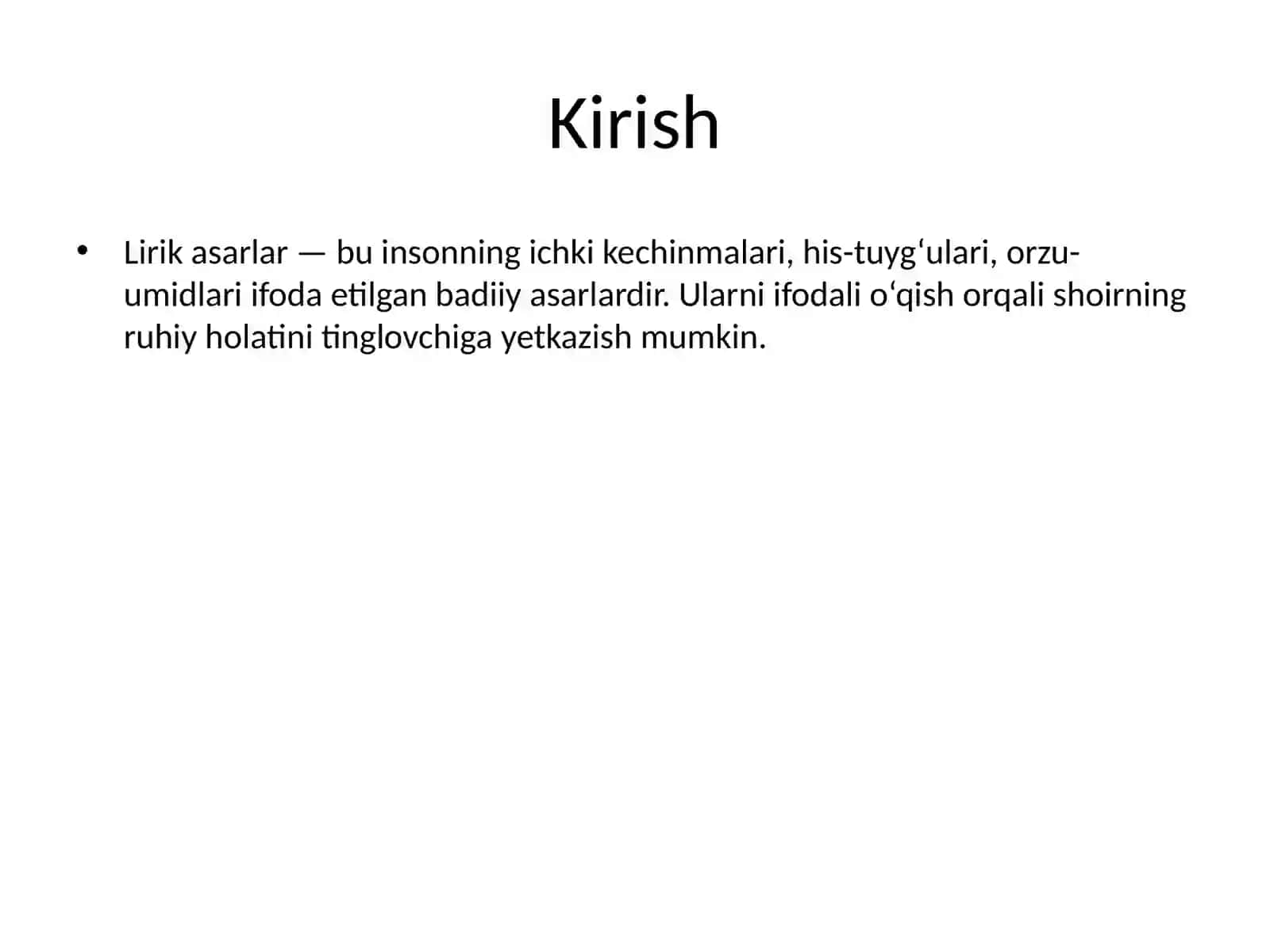 Lirik turdagi asarlarni ifodali o‘qish 2