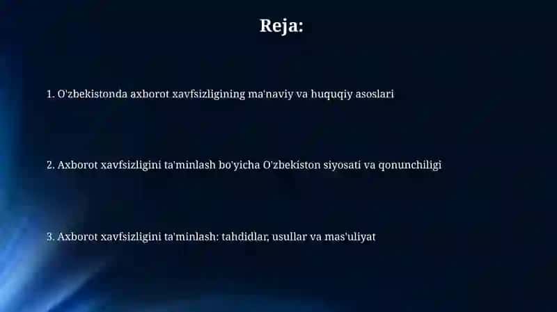Axborot xavfsizligining ma'naviy va huquqiy asoslari: O'zbekiston tajribasi 2