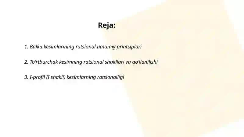 Balka kesimlarining ratsional shakllari 2