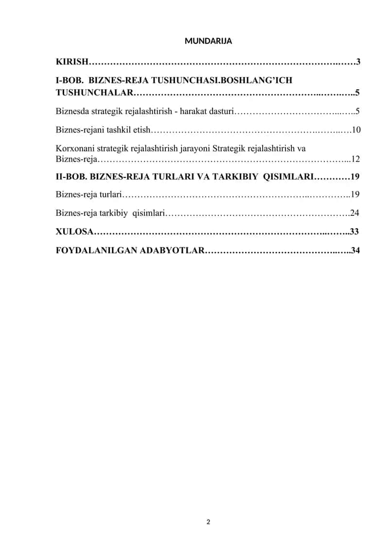 Biznes-reja tushunchasi, turlari va tarkibi 2