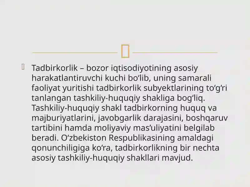 Tadbirkorlikning tashkiliy-huquqiy shakllari 2