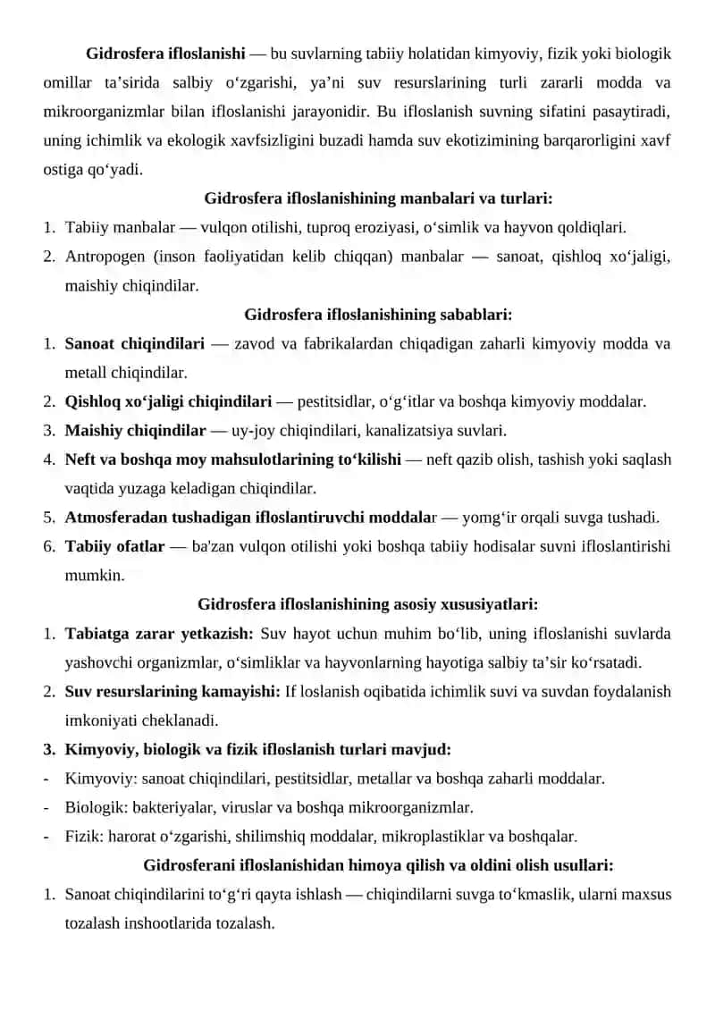 Gidrosfera ifloslanishi va oldini olish 2