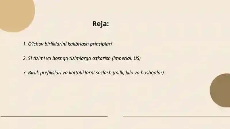 Oʻlchov birliklarini sozlash va oʻzgartirish 2