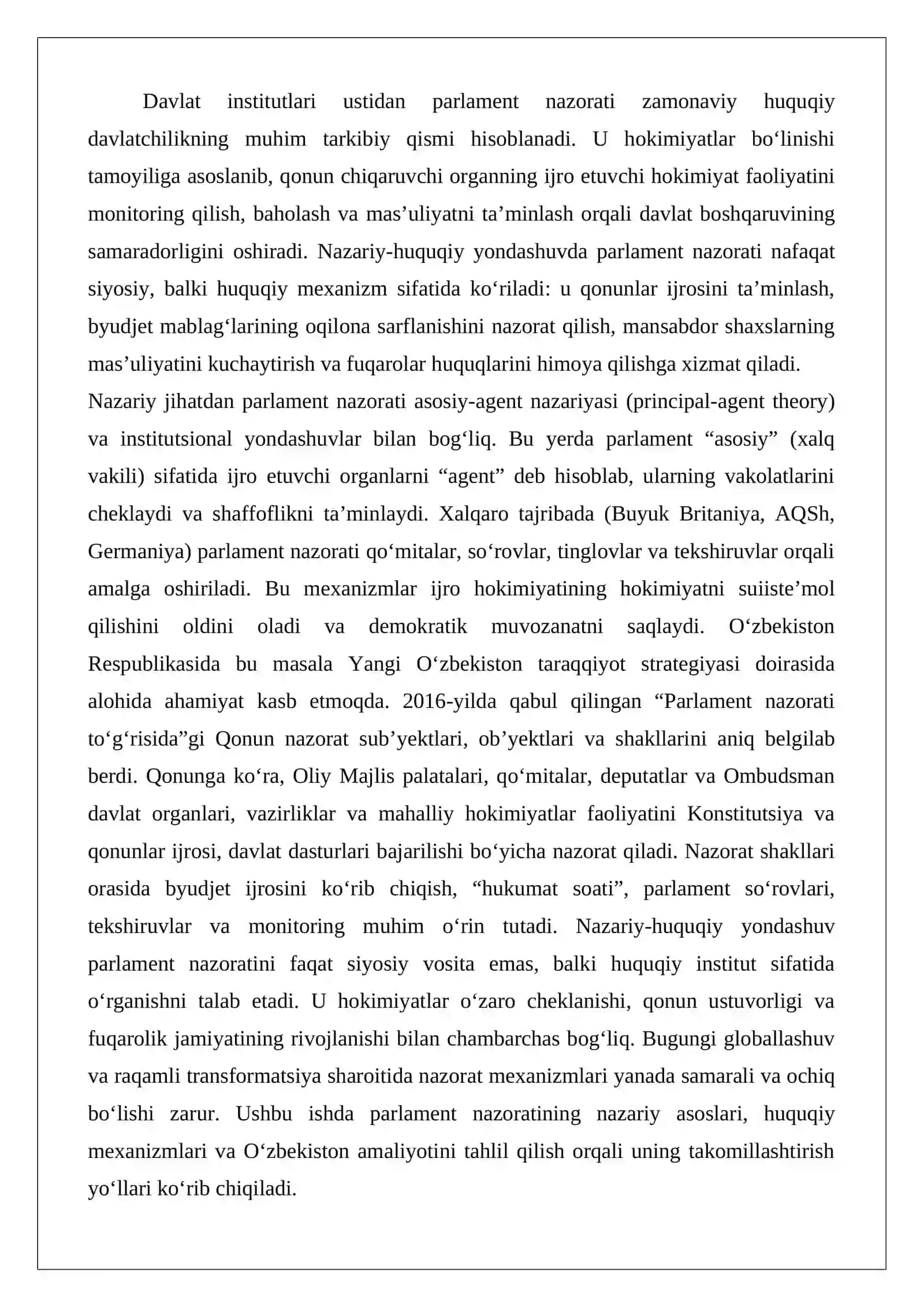 Davlat institutlari ustidan parlament nazorati: nazariy-huquqiy yondashuv 2