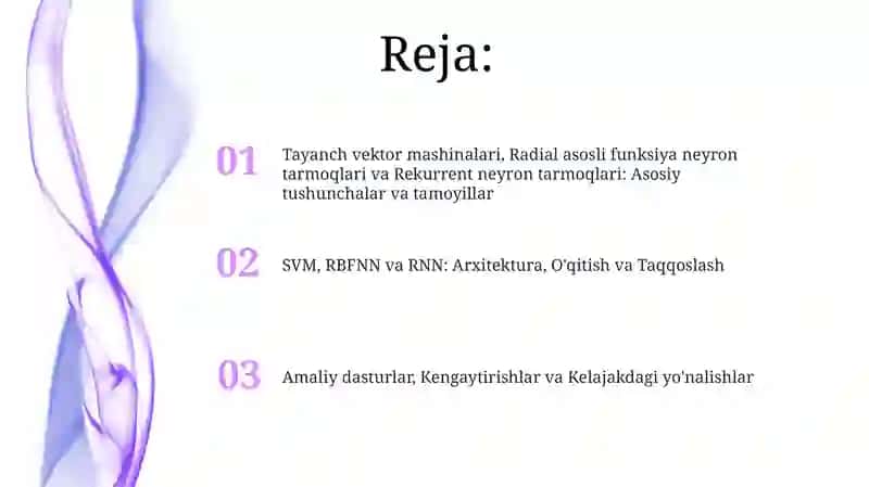 Tayanch vektorlar mashinasi, Radial neyron toʻrlar, Rekurent neyron toʻrlar 2
