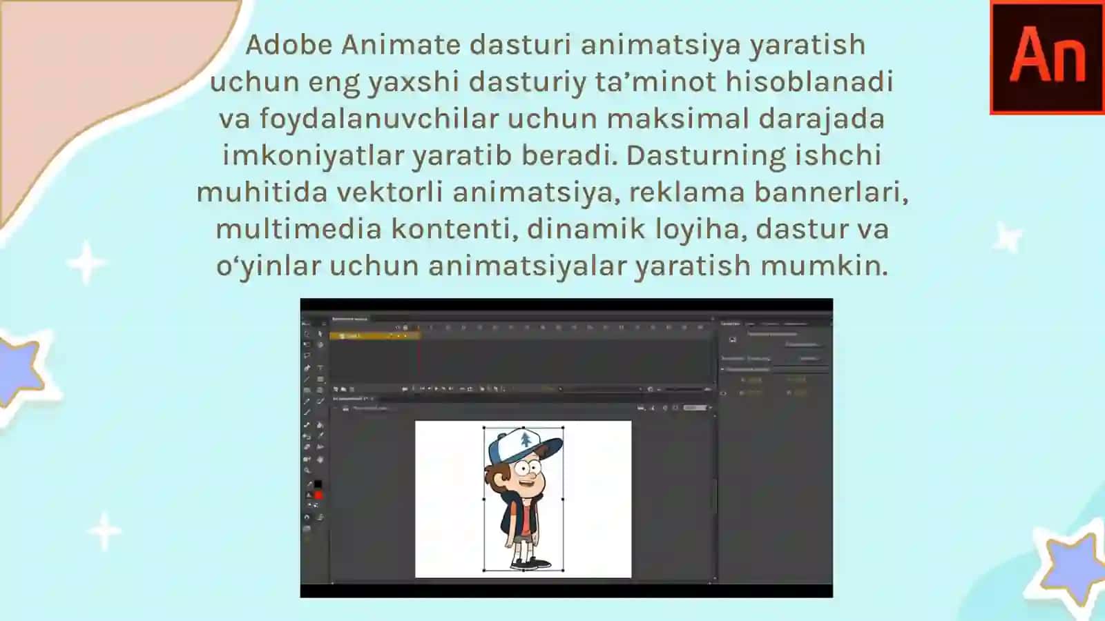 Adobe Animate Dasturi Interfeysi va Uskunalar Paneli 2
