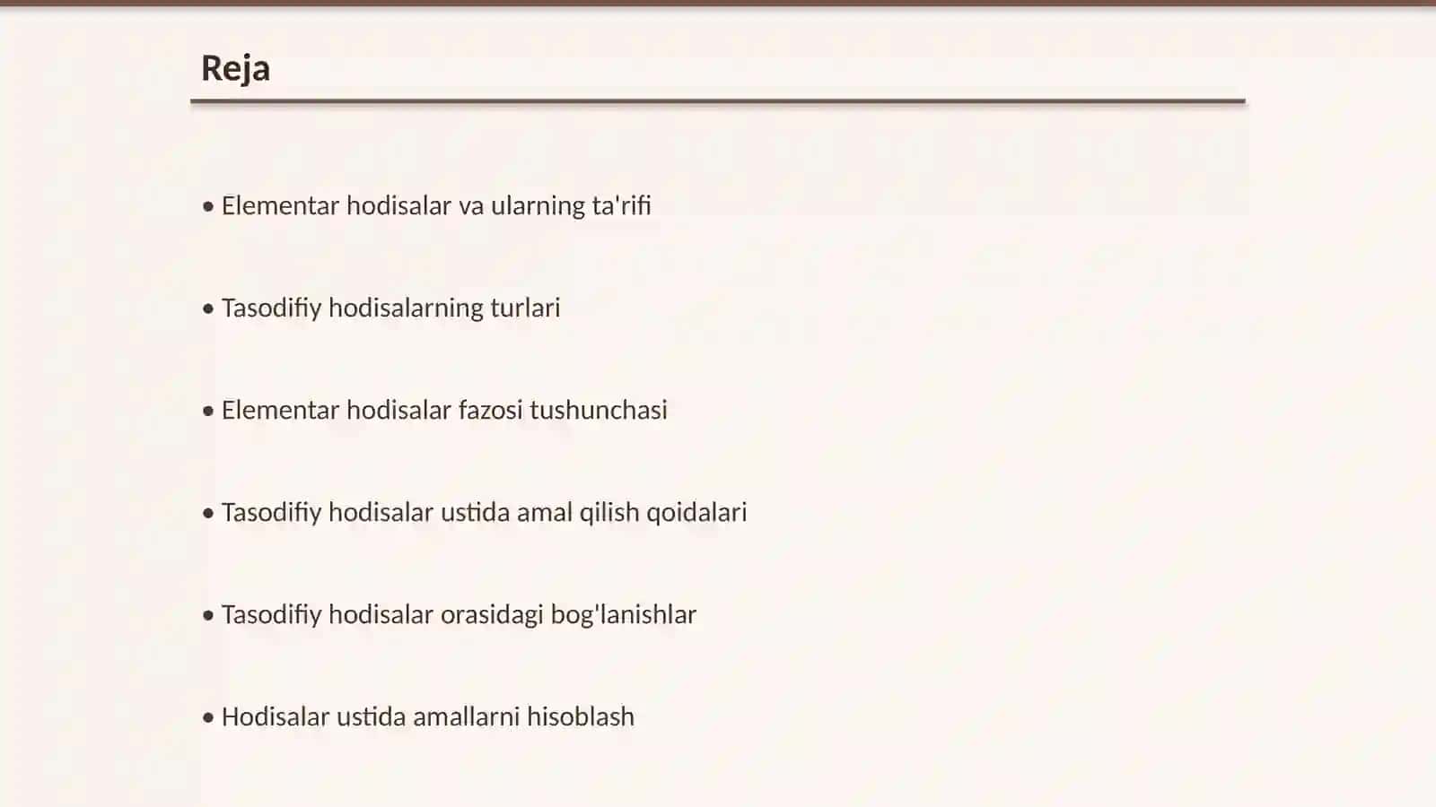 Elementar hodisalar fazosi. Tasodifiy hodisalar ustida amallar 2