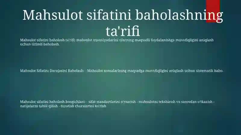 Mahsulot Sifatini Darajasini Baholash 2