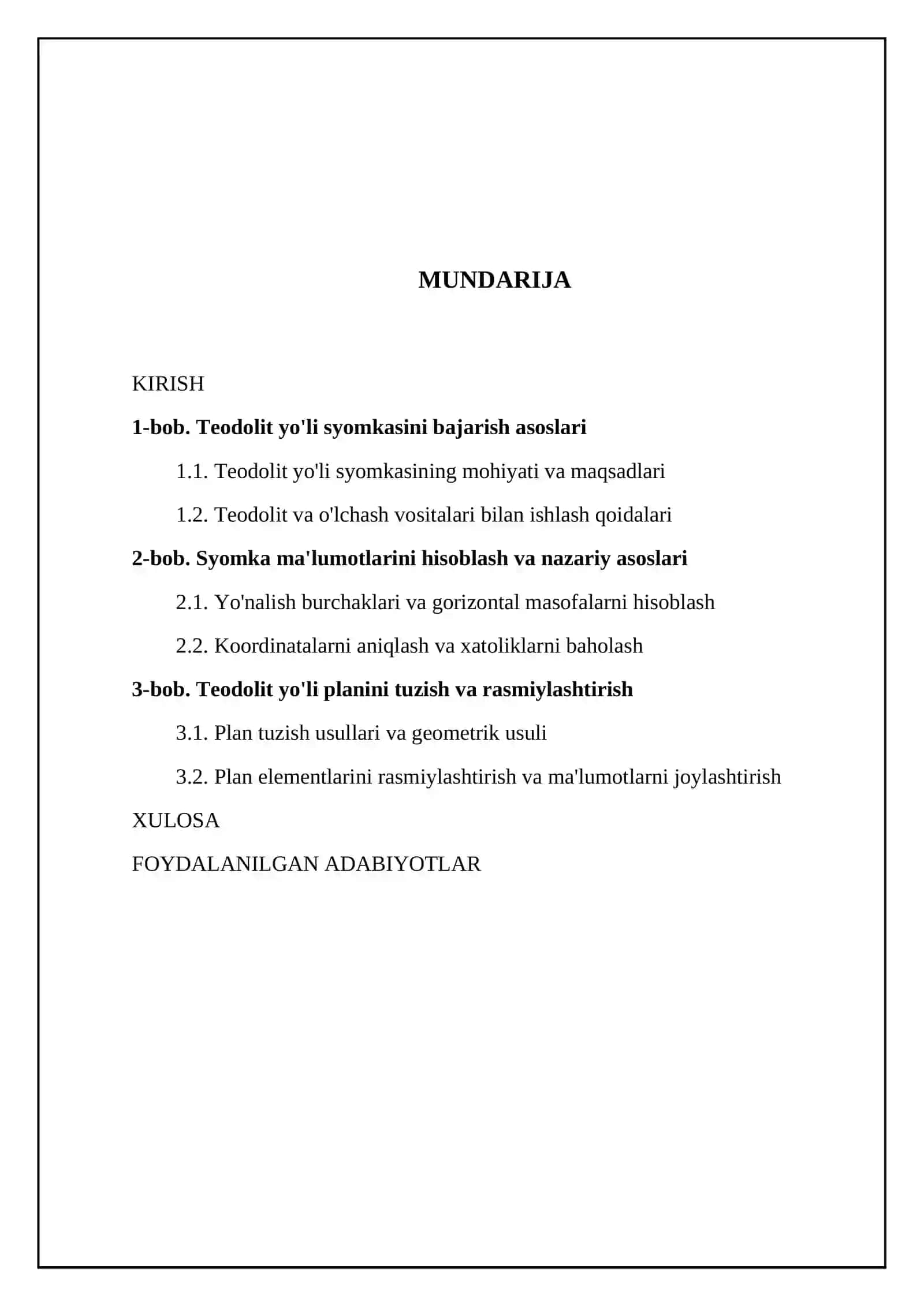 Teodolit yo'li syomkasini natijalarini hisoblab chiqish va teodolit yo'li planini tuzish 2