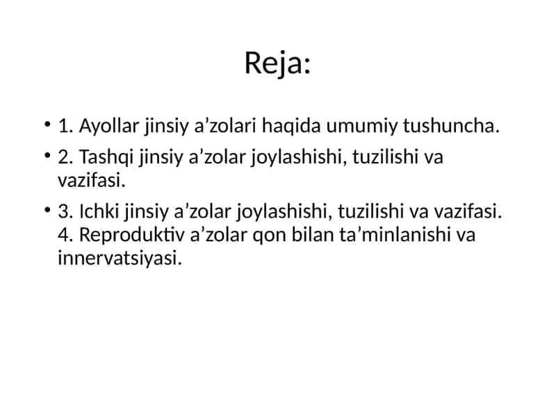 Ayollar jinsiy a'zolari. Sut bezi. 2