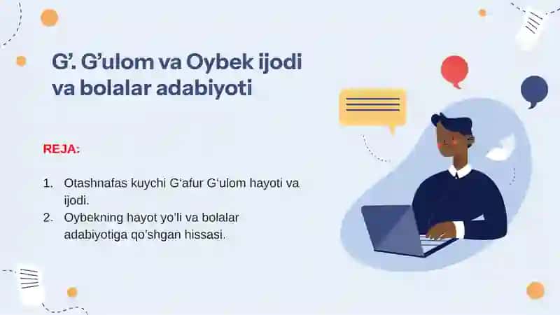 G’. G’ulom va Oybek ijodi va bolalar adabiyoti 2