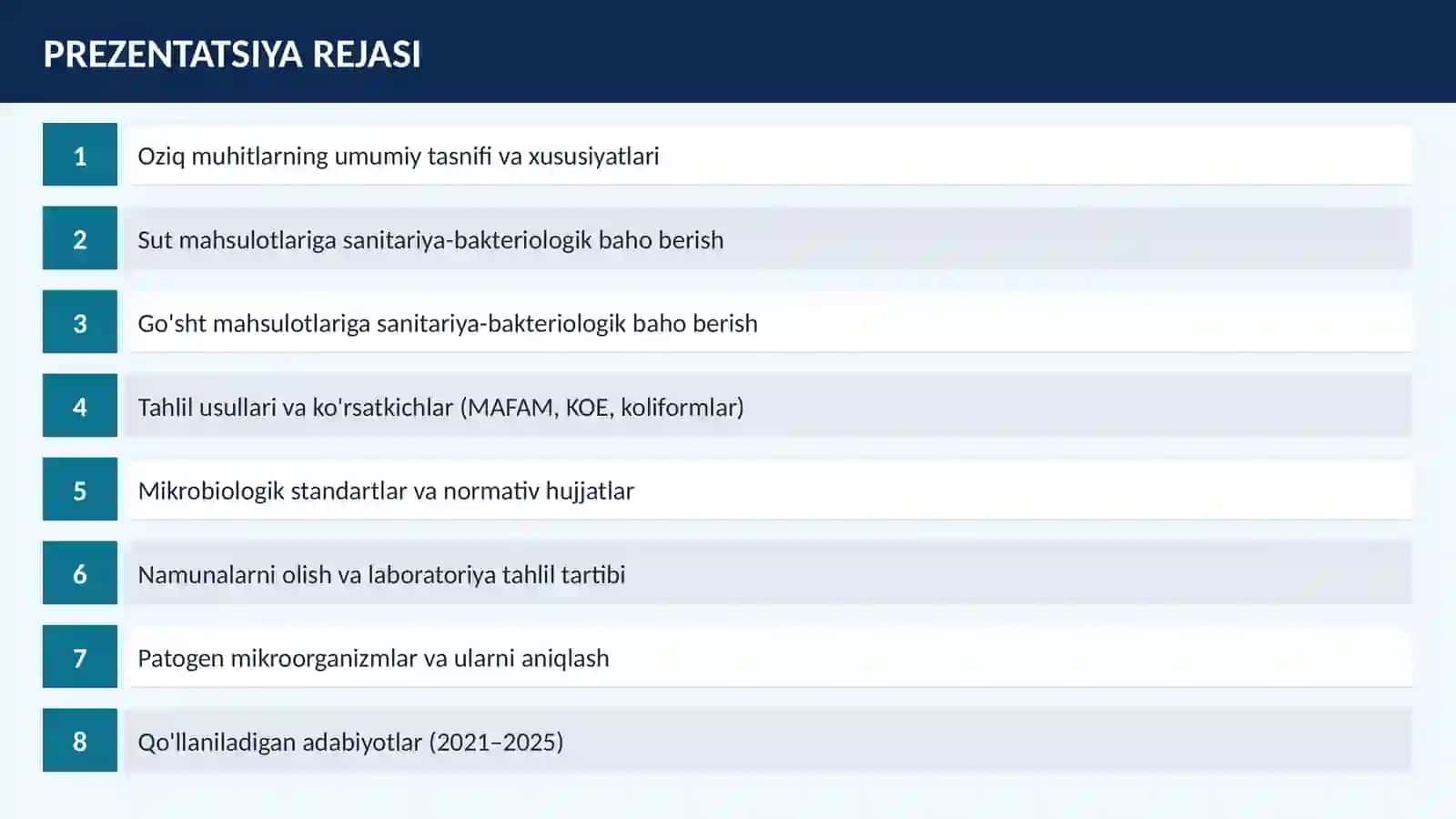 SUTi VA GO'SHT SANITARIYA-BAKTERIOLOGIK BAHO BERISH VA TAHLIL QILISH 2