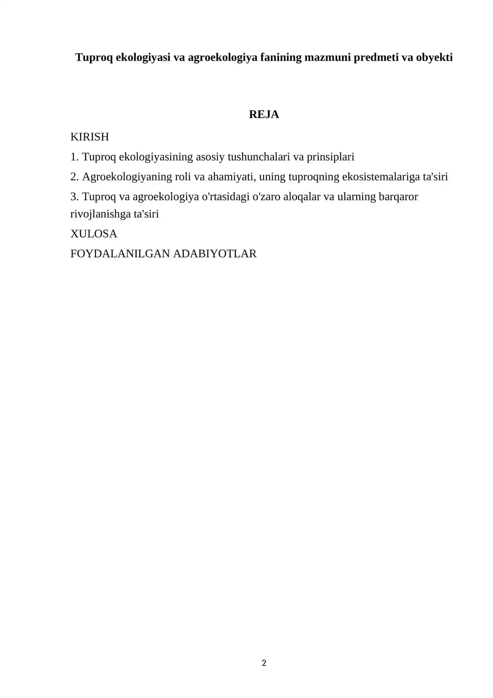 Tuproq ekologiyasi va agroekologiya fanining mazmuni predmeti va obyekti 2