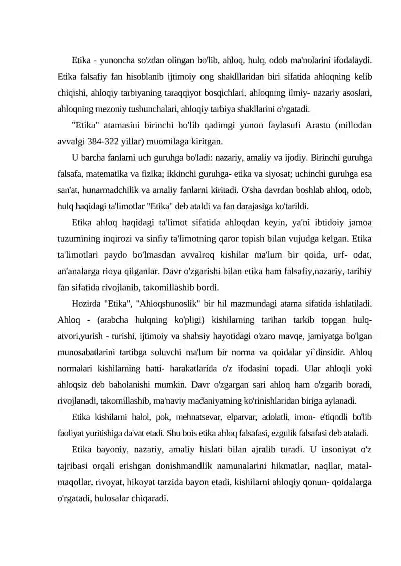 Etika fanining predmeti, mohiyati uning asosiy belgilari 2