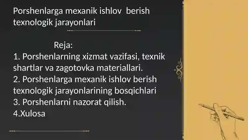 Porshenlarga mexanik ishlov berish texnologik jarayonlarining bosqichlari 2