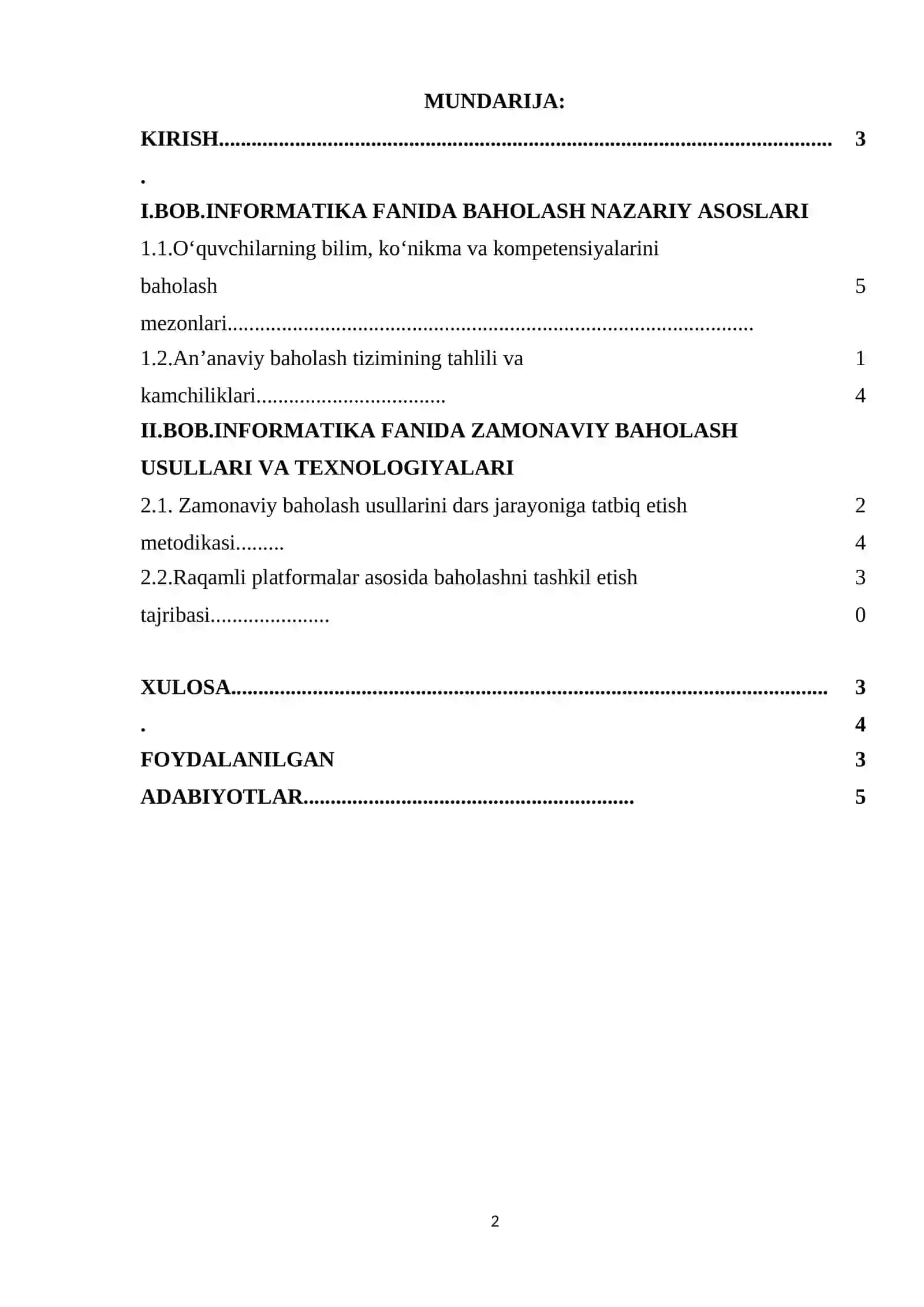 INFORMATIKA FANIDA BAHOLASHNING ZAMONAVIY USULLARI 2