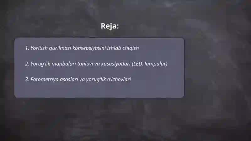 Yoritish qurilmalarini loyihalash 2