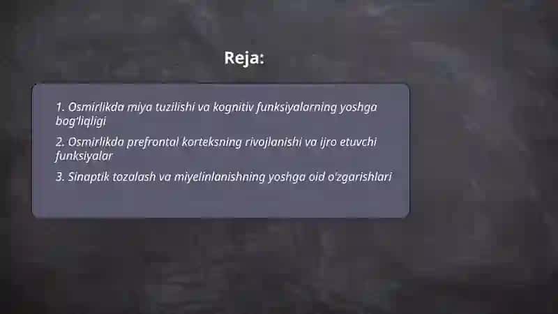 Ontogenezning osmirlik davrida tuzilish va funksiyalar ozara nisbotaning yoshga oid xususiyatlari 2