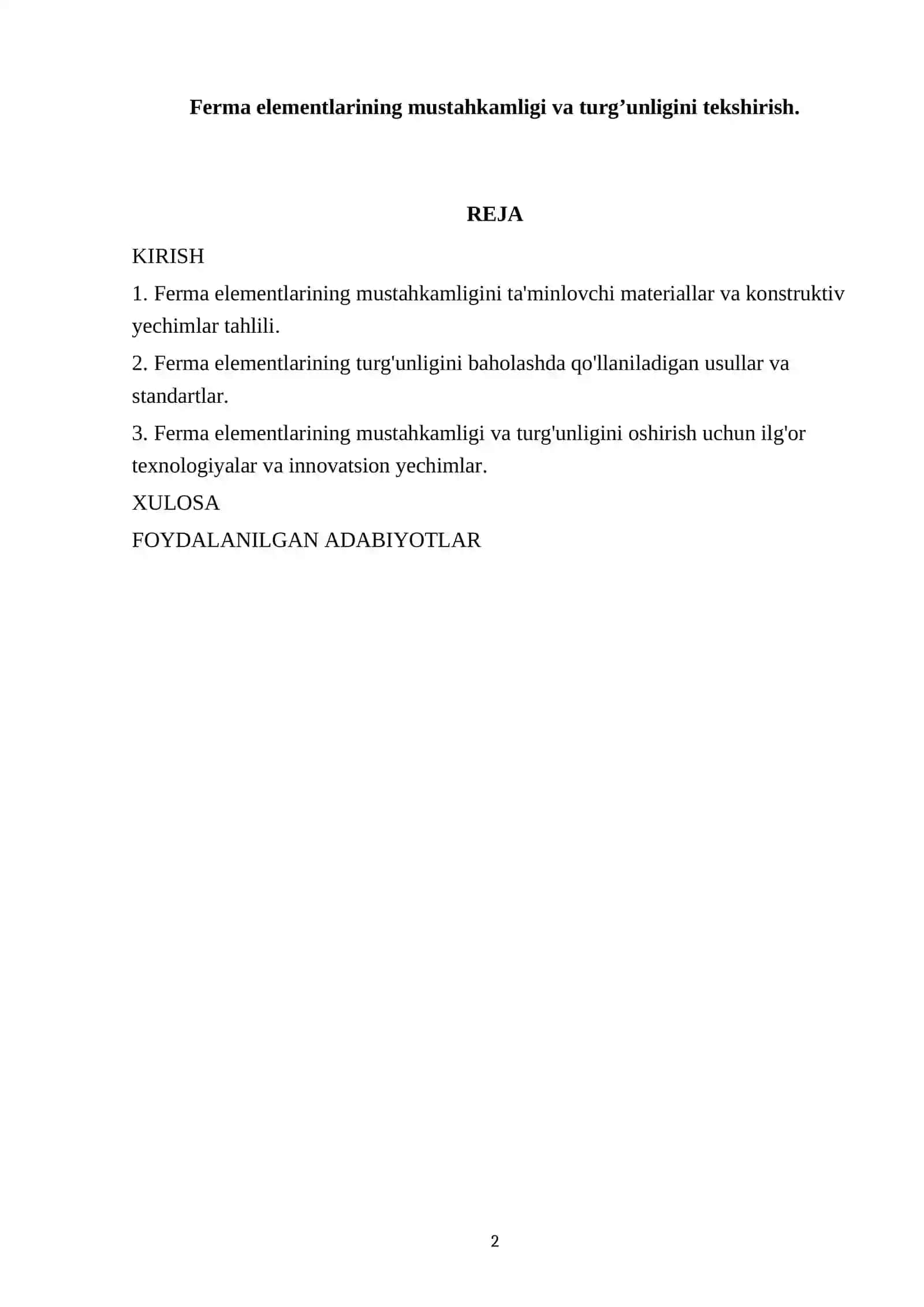 Ferma elementlarining mustahkamligi va turg’unligini tekshirish 2