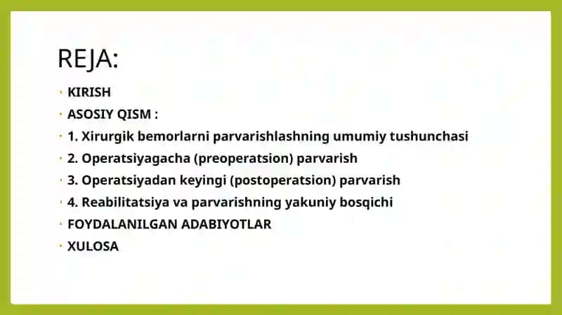 Xirurgik bemorlarni parvarishlash asoslari 2