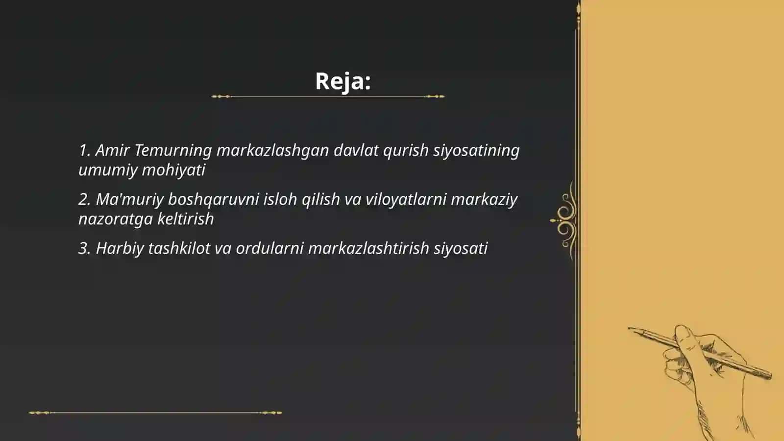 Amir Temur markazlashgan davlat tuzish yõlida 2