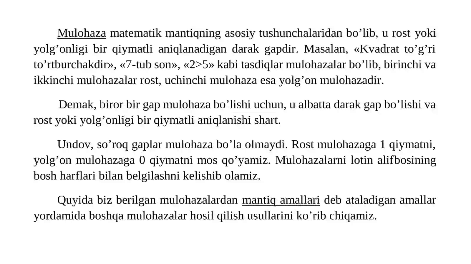 2-mavzu: Matematik mantiq elementlari, mulohazalar ustida mantiq amallari 2