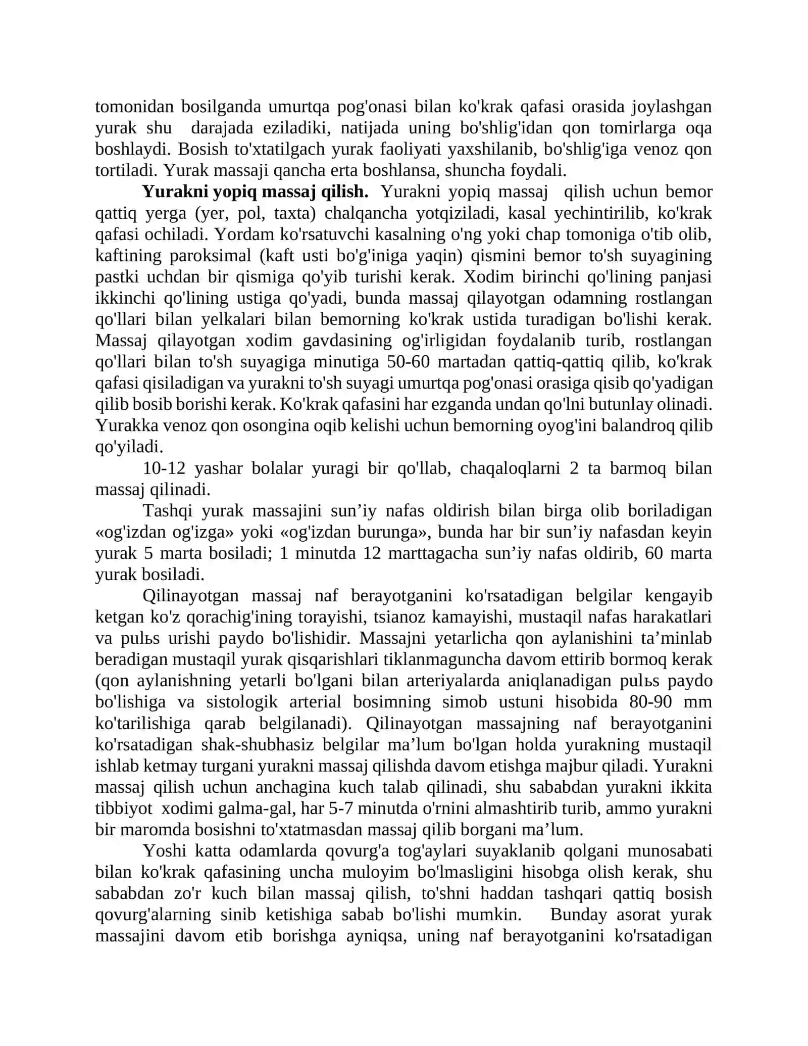 Yurak ishi, to'xtashining belgilari, sabablari. Yurakning ochiq va yopiq massaji. Tez yordam 2