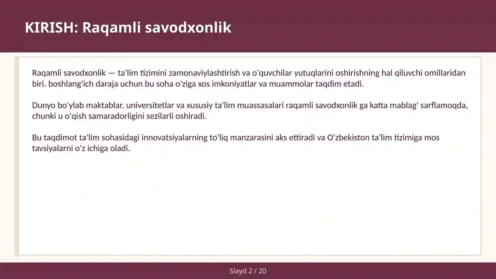 RAQAMLI SAVODXONLIK 2