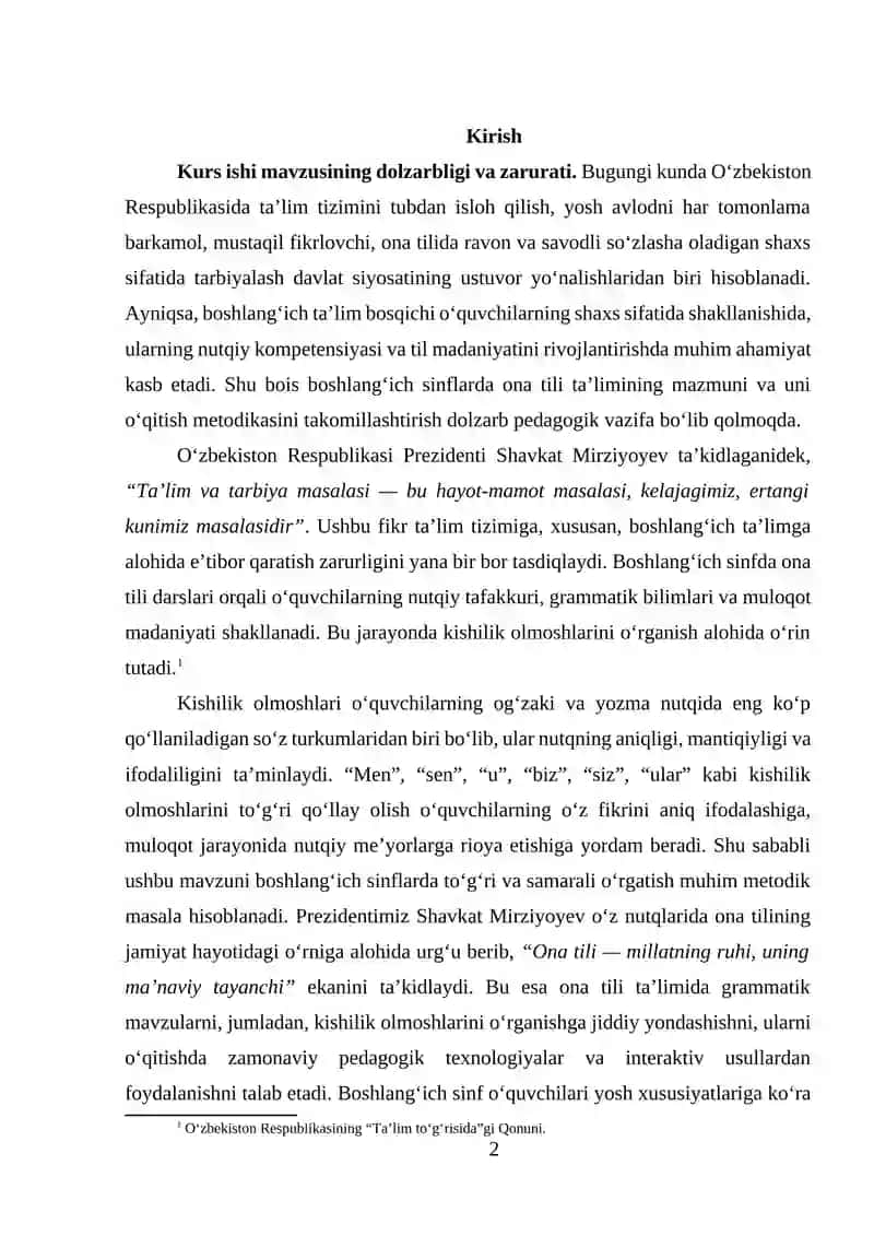 Boshlang'ich sinfda kishilik olmoshlarini o'rganish uslubiyoti 2