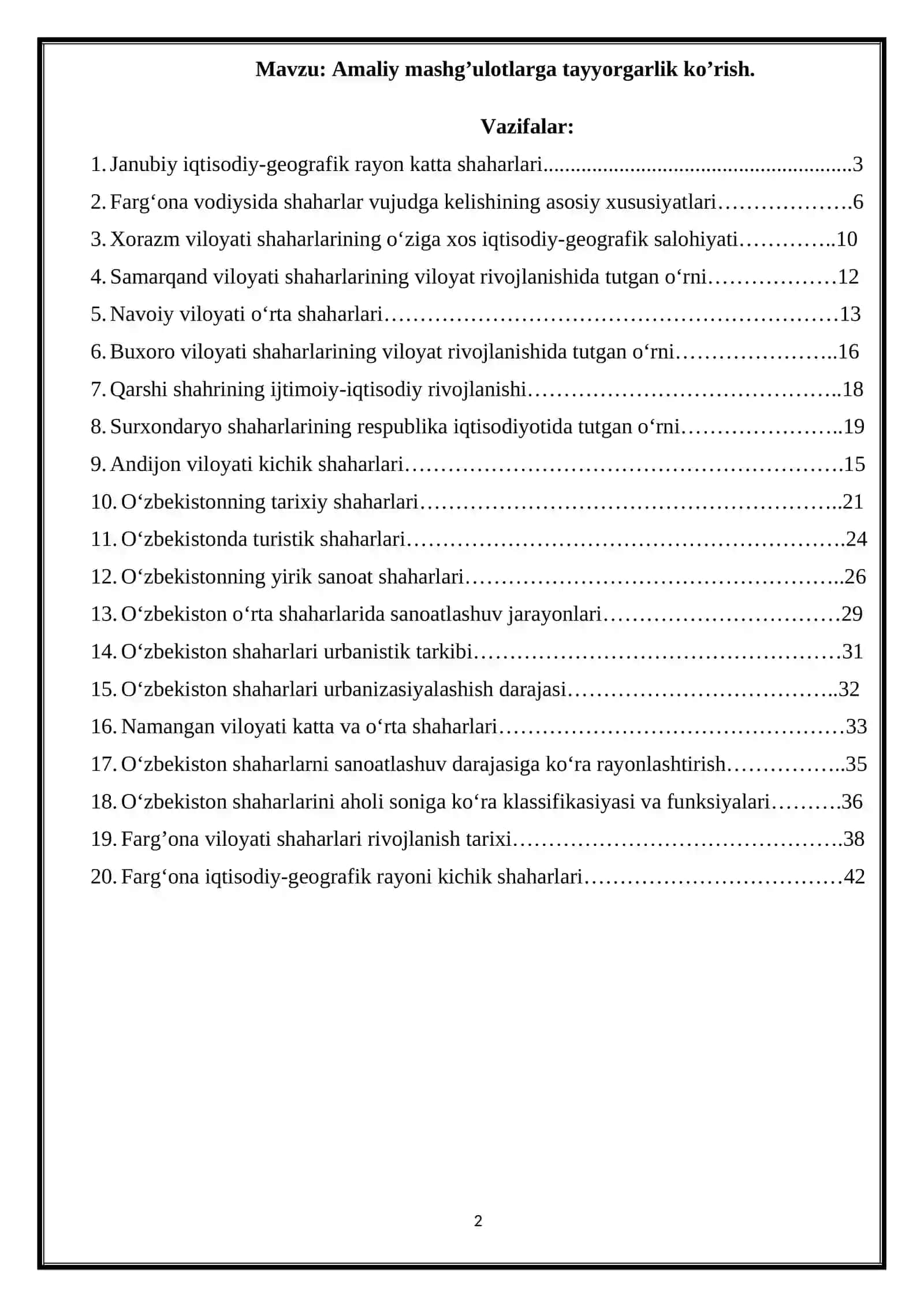 Amaliy mashg’ulotlarga tayyorgarlik ko’rish 2