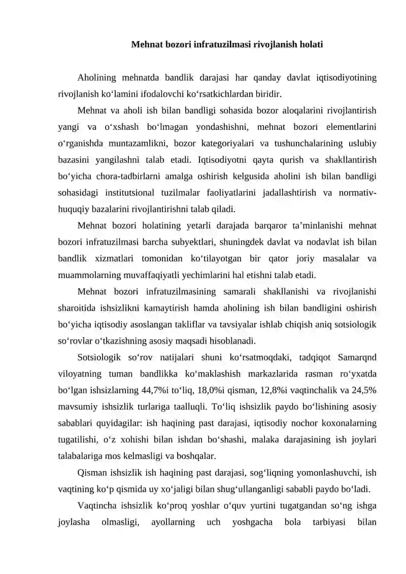 Mehnat bozori infratuzilmasining rivojlanish holati va unga ta’sir etuvchi ijtimoiy-iqtisodiy omillar 2