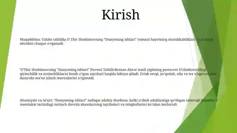 O'Tkir Hoshimovning "Dunyoning Ishlari" Povesti Tahlili 2