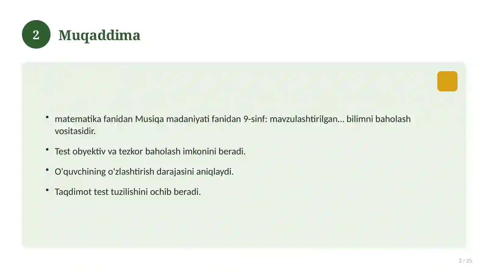 Musiqa madaniyati fanidan 9-sinf: mavzulashtirilgan nazorat ishi va tahlil 2
